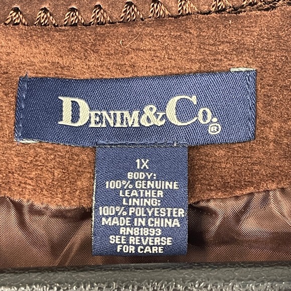Denim & Co Womens 1X Patchwork Leather Suede Jacket Sweater Earth Tones Casual - Picture 2 of 8